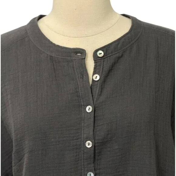 Faherty Dream Cotton Gauze Desmond Top Shirt Organic Cotton Gray Relaxed Size M - Picture 2 of 8